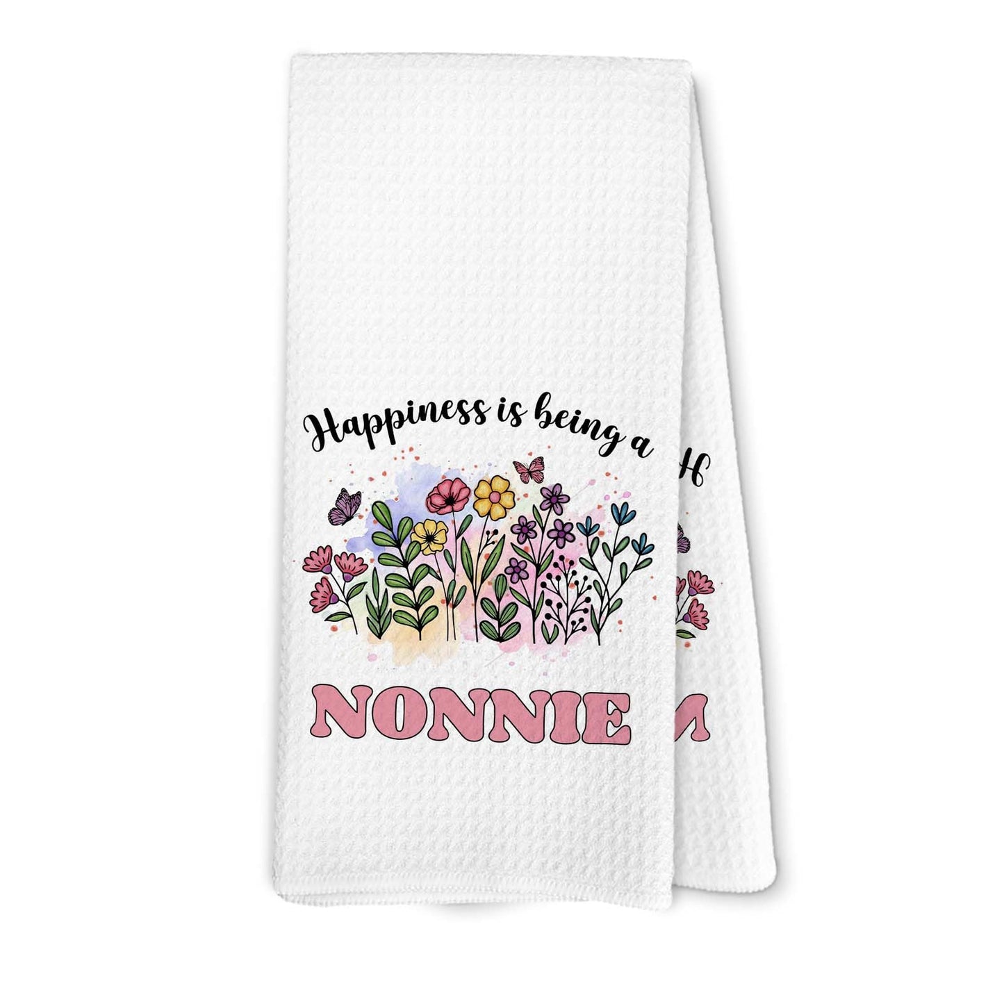 Happiness is Being a Nonnie Kitchen Towels, Grandma Hand Towels, Gifts for Nonnie Mother’s Day Dish Towel for Kitchen, Grandma Gifts Floral Hand Towel for Home Bathroom Decor 16x24 Inch