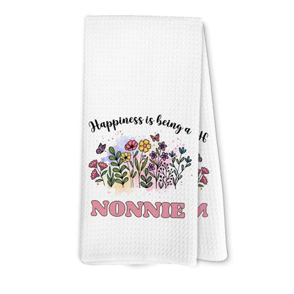 Happiness is Being a Nonnie Kitchen Towels, Grandma Hand Towels, Gifts for Nonnie Mother’s Day Dish Towel for Kitchen, Grandma Gifts Floral Hand Towel for Home Bathroom Decor 16x24 Inch