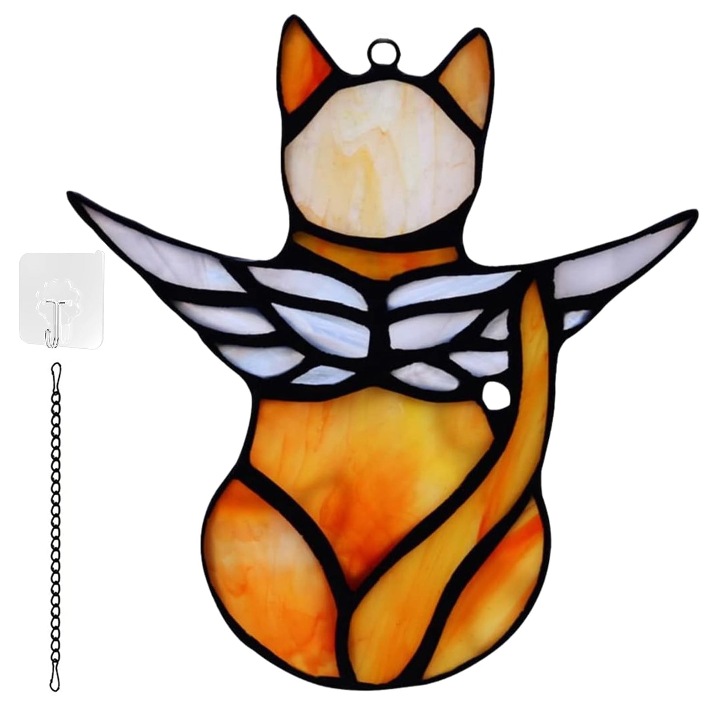 Cat Angel Memorial Statue, Stained Glass Window Hanging Decorations, Loss of Cat Sympathy Gift, Pet Memorial Sympathy Gifts Decoration, Miniature Hanging Ornament
