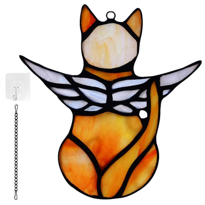 Cat Angel Memorial Statue, Stained Glass Window Hanging Decorations, Loss of Cat Sympathy Gift, Pet Memorial Sympathy Gifts Decoration, Miniature Hanging Ornament