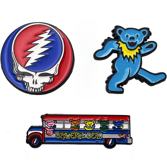Grateful Dead SYF, Bear, Bus Enamel Magnet Mini Set