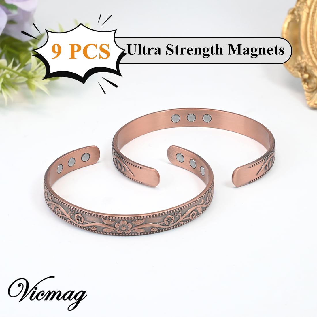 Vicmag Copper Magnetic Bracelet for Women Ultra Strength Magnetic Bracelets 99.9% Pure Copper Strong Magnets Gift Adjustable