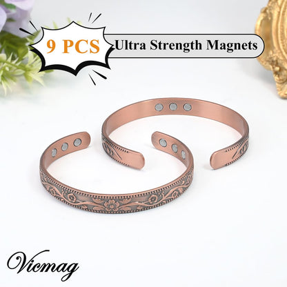 Vicmag Copper Magnetic Bracelet for Women Ultra Strength Magnetic Bracelets 99.9% Pure Copper Strong Magnets Gift Adjustable