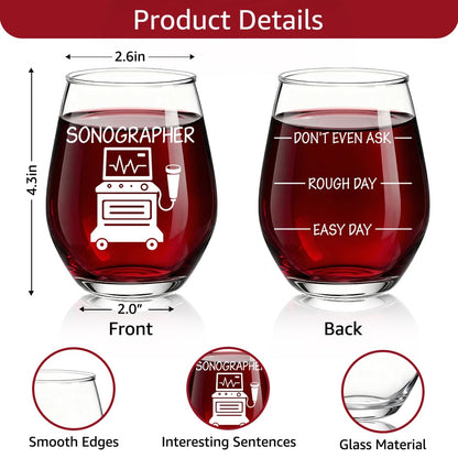 TOUNER Sonographer 2-sided Stemless Wine Glass, Funny Sonography Machine Print Wine Glass Gifts for Women Men Sonographer Radiology Healthcare Worker, Ultrasound Tech Office Gifts for Friend Colleague