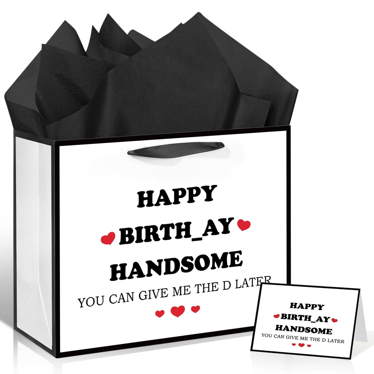 Funny Birthday Gift Bag for Men Boys Funny Gift Bag with Tissue Paper Greeting Card Happy Birthday Handsome Wrapping Bags for Men Husband Boyfriend Brother Retirement Party Decoration Supplies