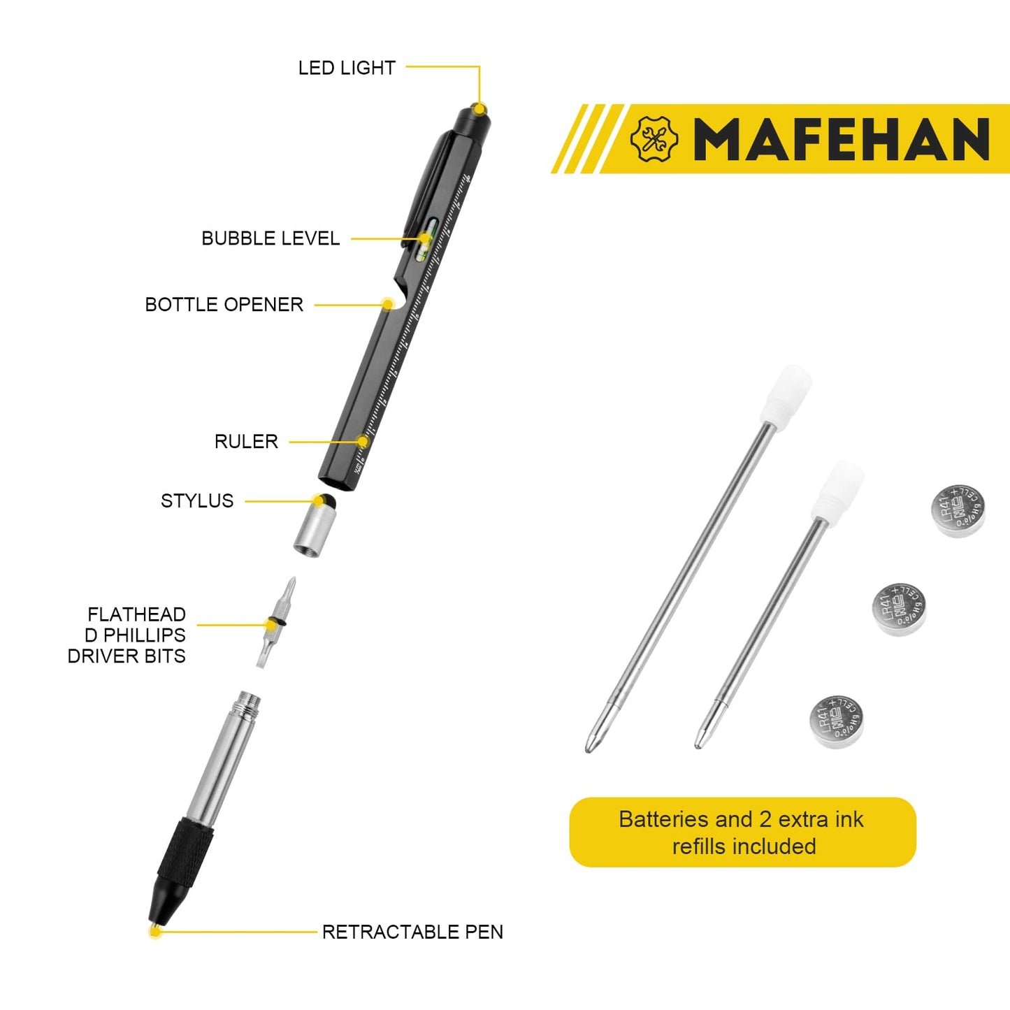 Fathers Day Dad Gifts from Daughter Son Wife, MAFEHAN 9-in-1 Multitool Pen with LED Light, Gifts for Husband Dad Grandpa, Cool Birthday Gadgets for Men