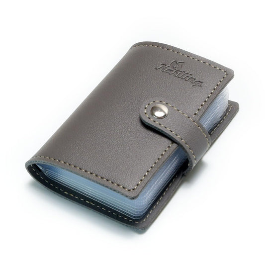 Karlling credit card holder wallet for women/man soft leather business card holder card case organizer bag with 20 card sleeves inside(Gray)