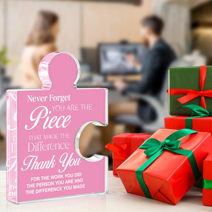 Thank You Appreciation Gifts for Women, Unique Inspirational Spiritual Gifts for Women, Never Forget You Are the Piece That Made the Difference Acrylic Puzzle Piece Plaque Office Decor