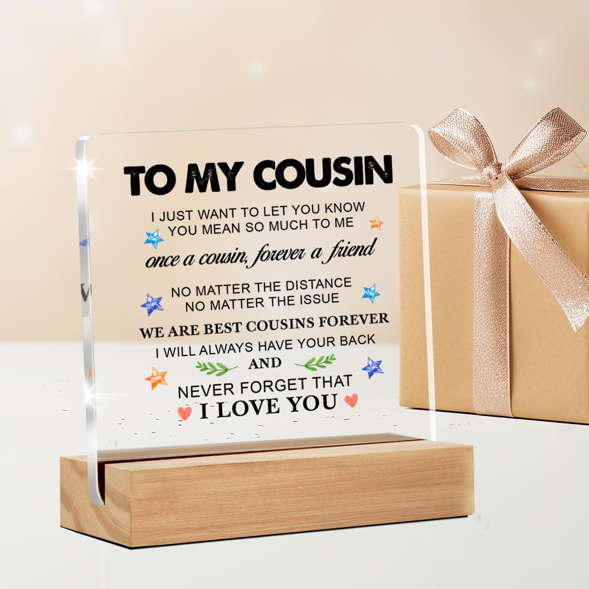 Gifts for Cousin Birthday Christmas Graduation, to My Cousin Clear Acrylic Sign Desk Decor for Home, 4 x 4 Inches