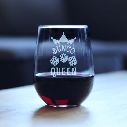 Bevvee Bunco Queen Stemless Wine Glass - Bunco Decor and Bunco Gifts for Women - Large 17 Oz Glasses