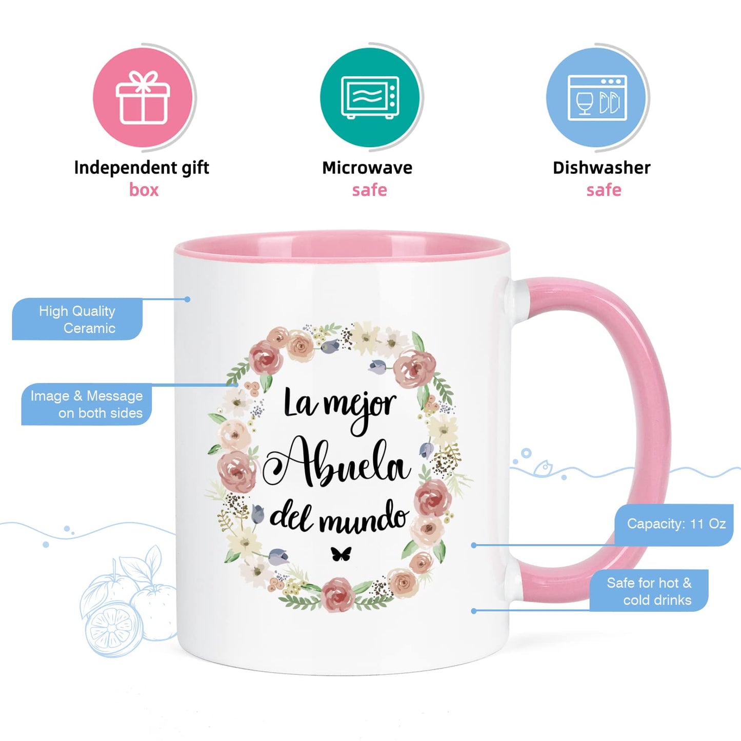 YHRJWN - Gifts for Grandma from Grandchild, Abuela Gifts In Spanish, Best Grandma Ever Mug, Grandmother mug, Mothers Day Christmas Birthday Gift for Grandmother Mimi Gigi 11Oz