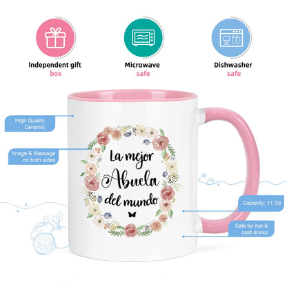 YHRJWN - Gifts for Grandma from Grandchild, Abuela Gifts In Spanish, Best Grandma Ever Mug, Grandmother mug, Mothers Day Christmas Birthday Gift for Grandmother Mimi Gigi 11Oz