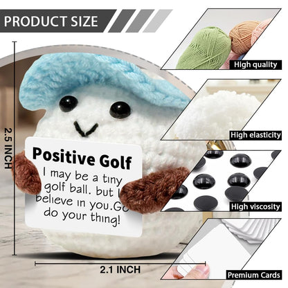 Positive Crochet Doll Golf Gifts for Men Dad Fathers Coach Mini Crochet Golf with Positive Card Father's Day Christmas Birthday Gifts Men Golfers Funny Home Office Desk Decor