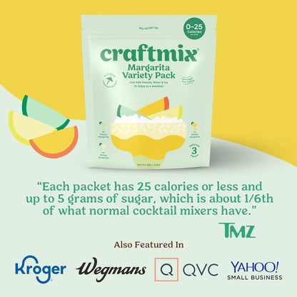 Craftmix Margarita Variety Pack Cocktail & Mocktail Drink Mixer, Skinny Mixes - Water Flavoring Packets - Made With Real Fruit - Vegan Low-Carb, Low-Sugar, Non-GMO, Dairy Free, Gluten Free, 12 Pack