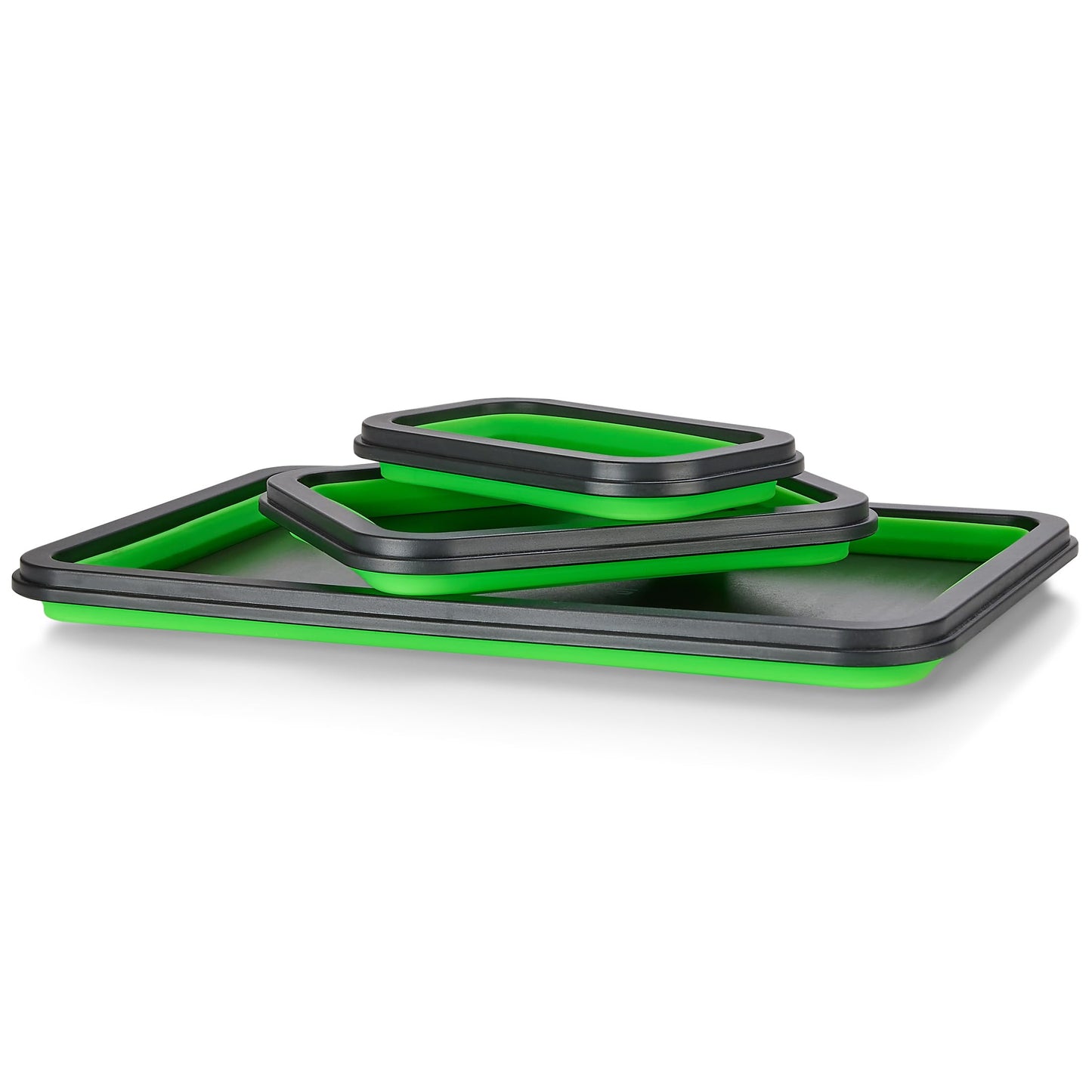Collapsible Magnetic Parts Tray Set - 3 Different Size Tool Trays for Screw, Bolts, Nuts, Washers, Pins and Other Small Metal Parts, Mechanic Tool Gifts for Men - Green