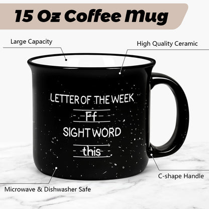 Cabtnca Teacher Appreciation Gifts for Women Men, Funny Sight Word Coffee Mug 15 Oz, Male Teacher Appreciation Gift Birthday White Elephant Christmas Gift for Teacher, Black