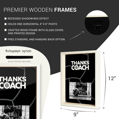 ChalkTalkSPORTS Volleyball Coach Gift Frame - Autograph Ready Volleyball Picture Frame - Holds 4x6 Photo - Desk or Wall Display - Thanks Coach