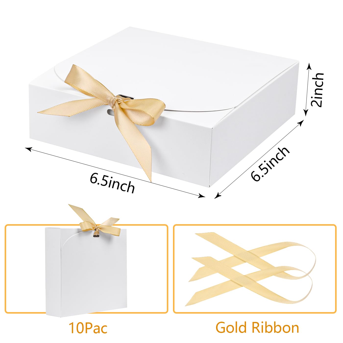 10pack Gift Boxes with Lids, 6.5''x6.5''x2'' White Gift Boxes For Presents, Paper Boxes Gift Boxes with Ribbon for Birthday Wedding Party Chocolate Candy