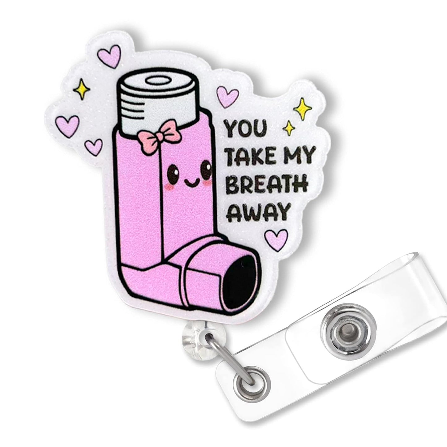You Take My Breath Away Badge Reel Retractable, Funny Respiratory Therapist ID Badge Reel for Work, Cute RT RRT Inhaler Badge Clip, Asthma Badge Holder with Alligator Clip & 24” Durable Nylon Cord