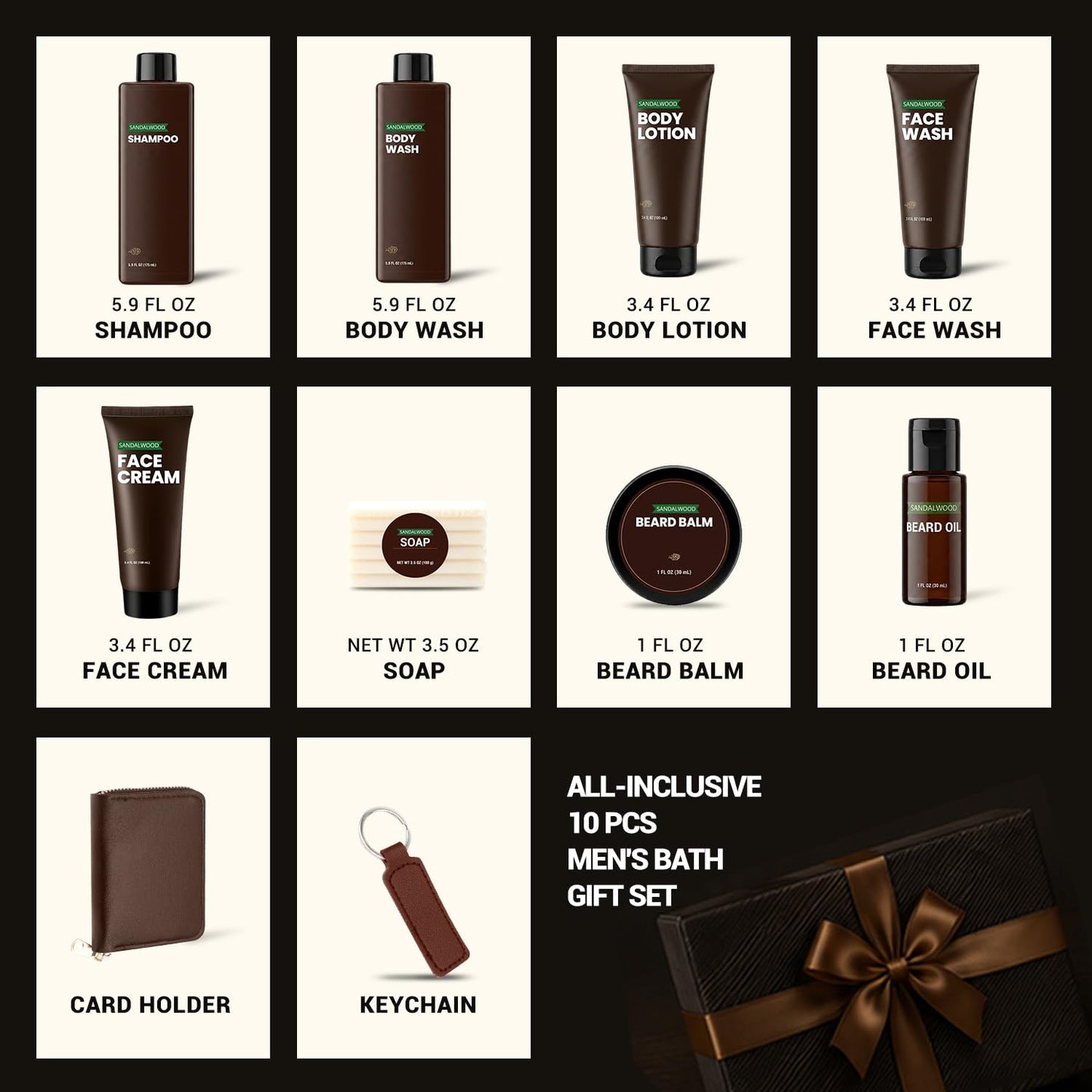 Rinse & Robust Gifts for Men 10Pcs Gift baskets for Men, Sandalwood Bath and Body Works Men Gifts for Birthday for Dad Boyfriend Husband Fathers Day Gifts Set