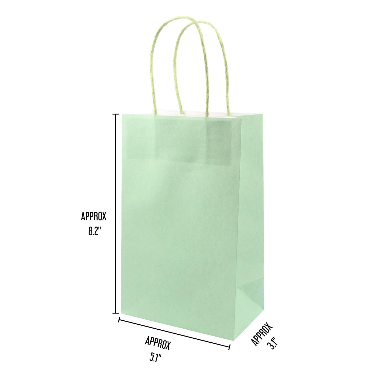 Angels Craft 12 Pack Kraft Bags with Handles - 8" x 5" - Pastel Colors | Durable Paper Gift Bags for Retail, Birthday, Party & DIY Projects