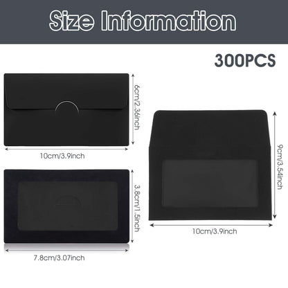 300Pcs Gift Card Envelopes, 3.9'' x 2.4" Black Gift Card Sleeves Bulk with Window, Mini Envelopes Sleeves for Father's Day, Graduation Season