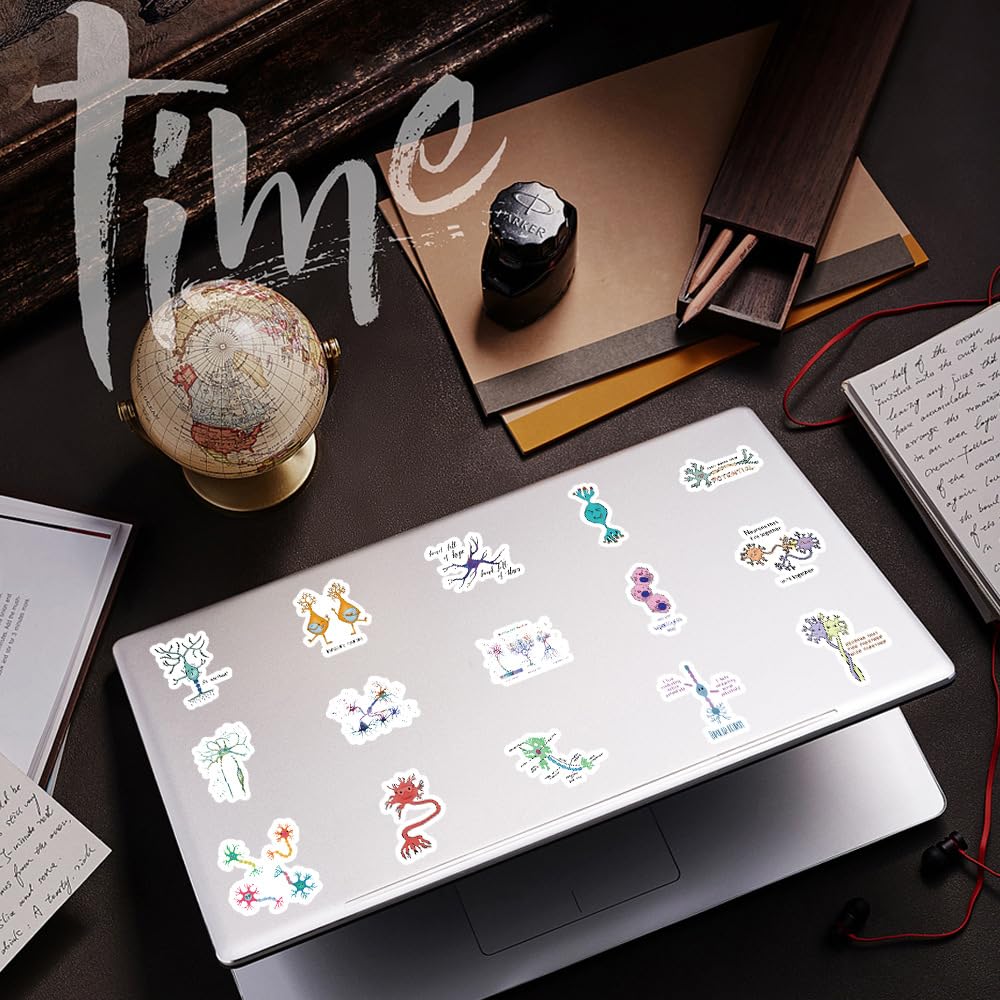 54 Pcs Neuron Stickers, Science Brain Cell Themed Stickers with Sizes 1.3-3 Inches, Waterproof Vinyl Stickers for Laptop Water Bottle Notebook, Educational Sticker for Science Lovers Kids Adults