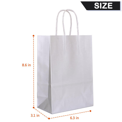 IN-JOOYAA 30 Pcs Silver Gift Bags Small Kraft Paper Gift Bags with Handles (6.3 x 3.1 x 8.6 in, Silver)