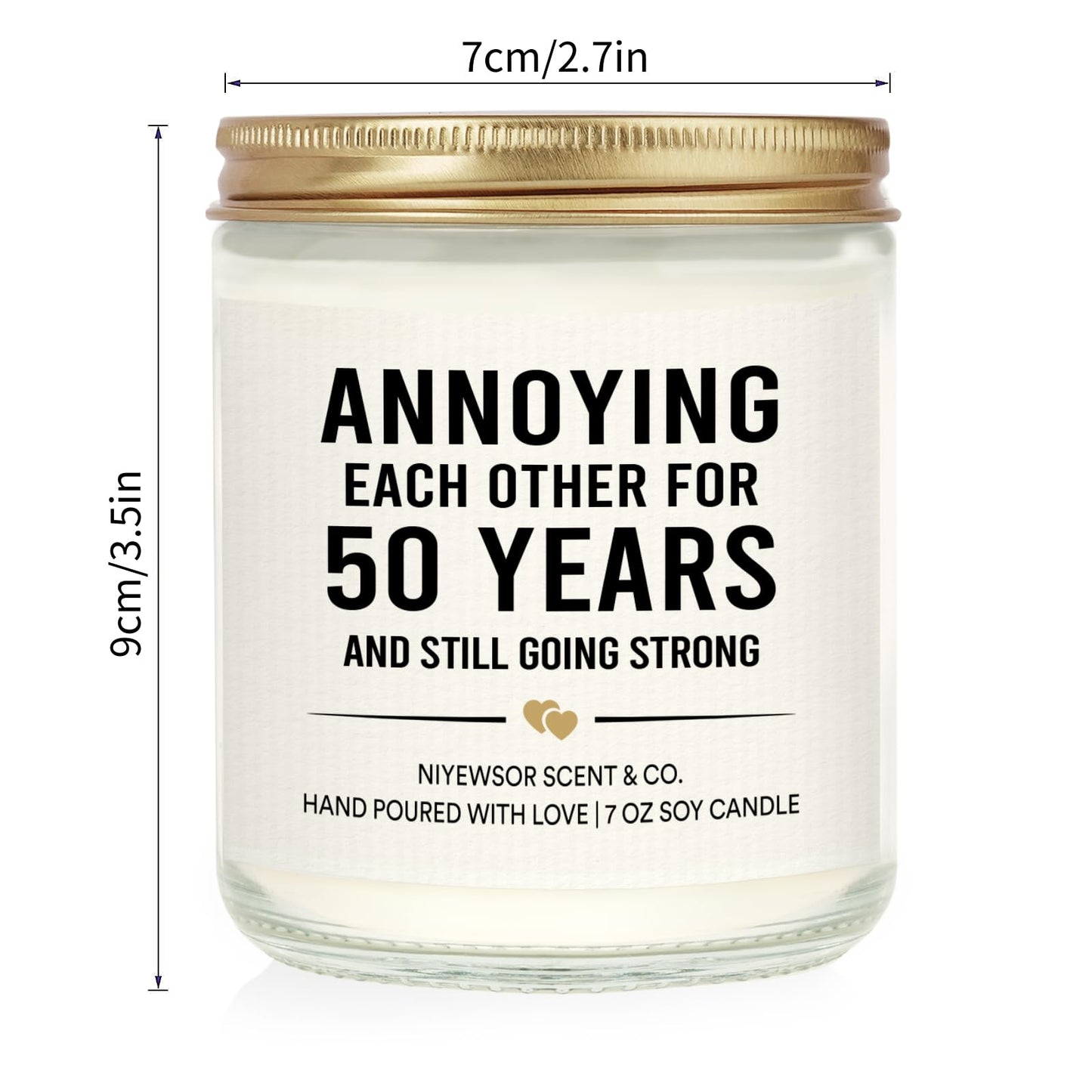 Niyewsor 50th Wedding Anniversary Couple Gifts, 50th Anniversary Candle Gifts for Couple, Parents, Husband, Wife, Him, Her, Friends, Golden Wedding Keepsake, Handmade, 7oz