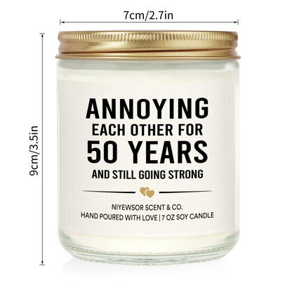 Niyewsor 50th Wedding Anniversary Couple Gifts, 50th Anniversary Candle Gifts for Couple, Parents, Husband, Wife, Him, Her, Friends, Golden Wedding Keepsake, Handmade, 7oz