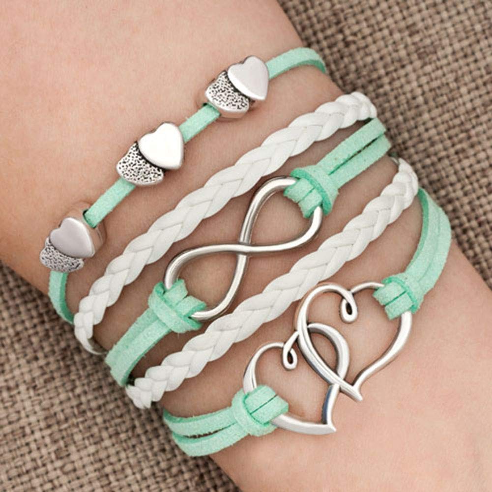 LovelyJewelry Leather Wrap Bracelets Girls Double Hearts Infinity Rope Wristband Bracelets