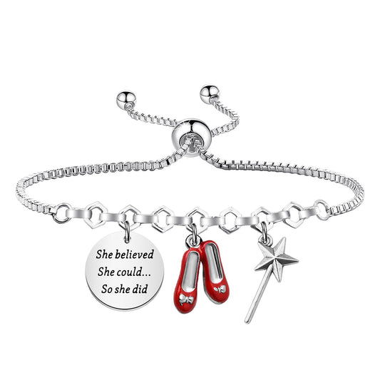PLITI Dorothy Gift Dorothy Ruby Gift She Believed She Could So She Did Ruby Slippers Bracelet For Fantasy Movie Fan