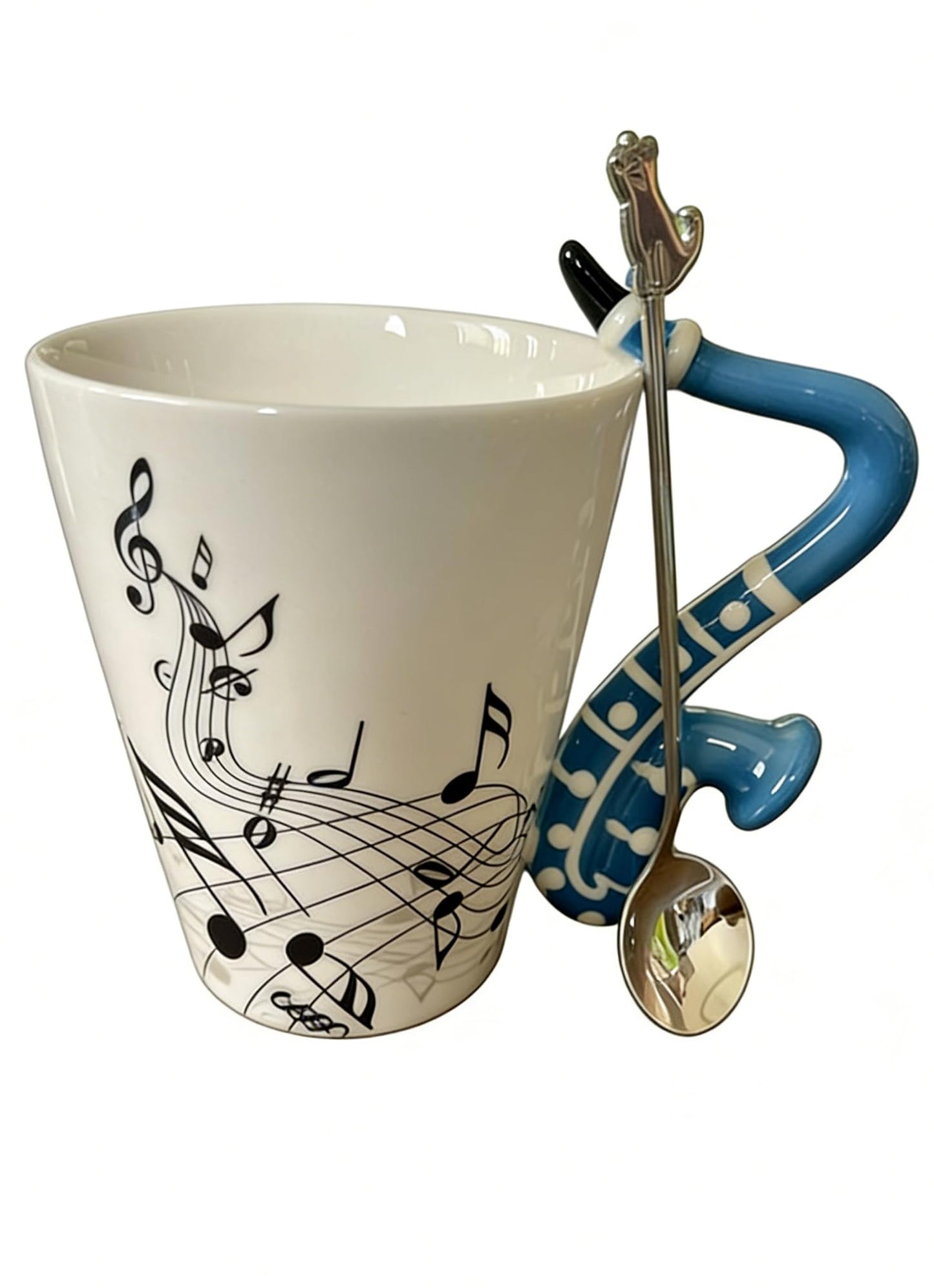 Saxophone Novelty Mug Musical Gift Coffee Cup with Spoon, Music Teacher Gifts,Music Lovers for Holidays Gift for Mother's Day,Fathers Day,Men,Woman (Blue)