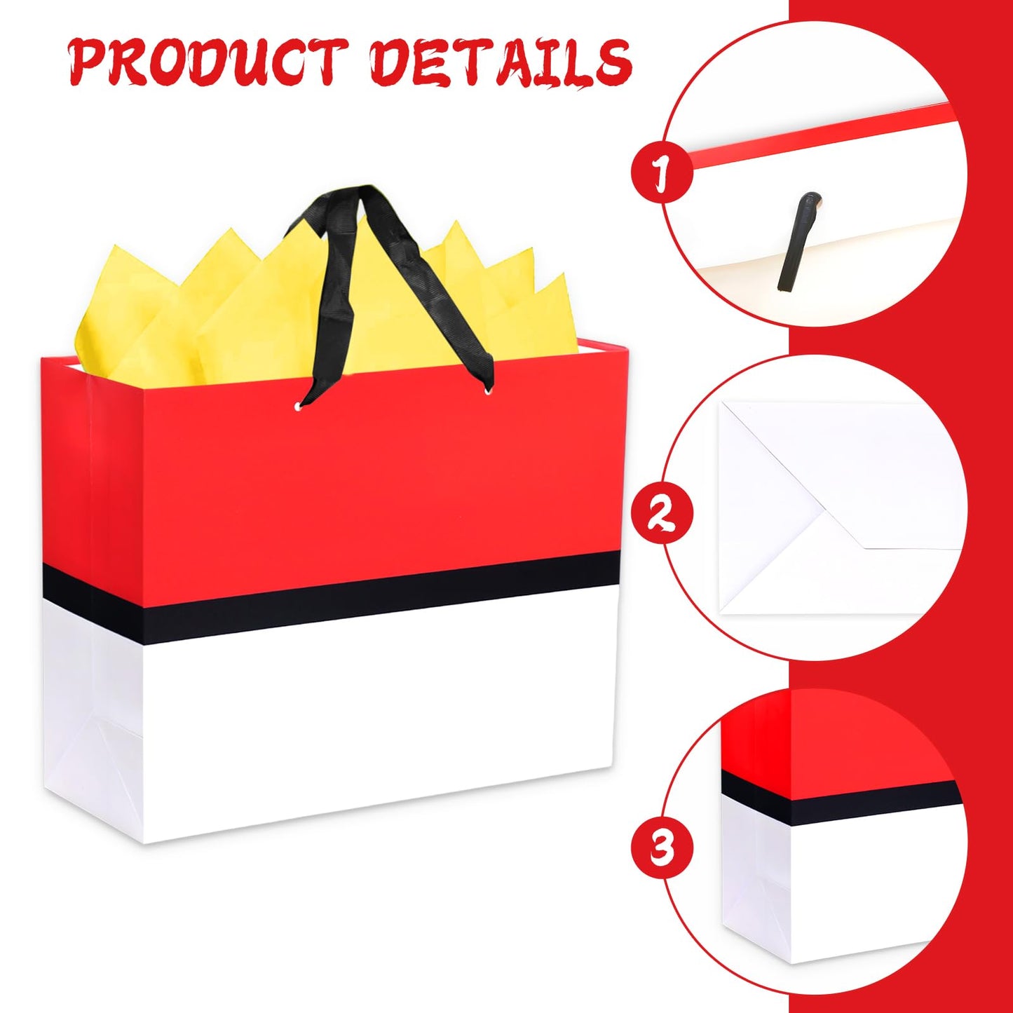 HTPARY Cartoon Animation Gift Bags Set Red and White Theme Favor Goodie Bag with Tissue Papers Greeting Card Game Party Birthday Decorations Supplies