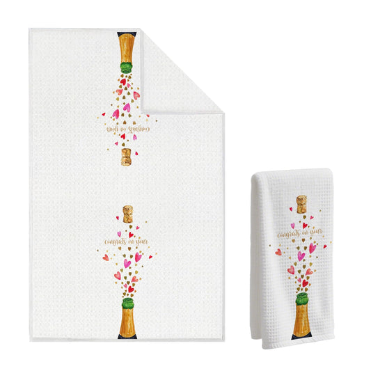 Celebratory Champagne Waffle Towels - 16x24 Inch Champagne Hearts ‘Congrats on Your’ Gift Hand TowelsTowels Ready Celebration Decor/Gift/Party