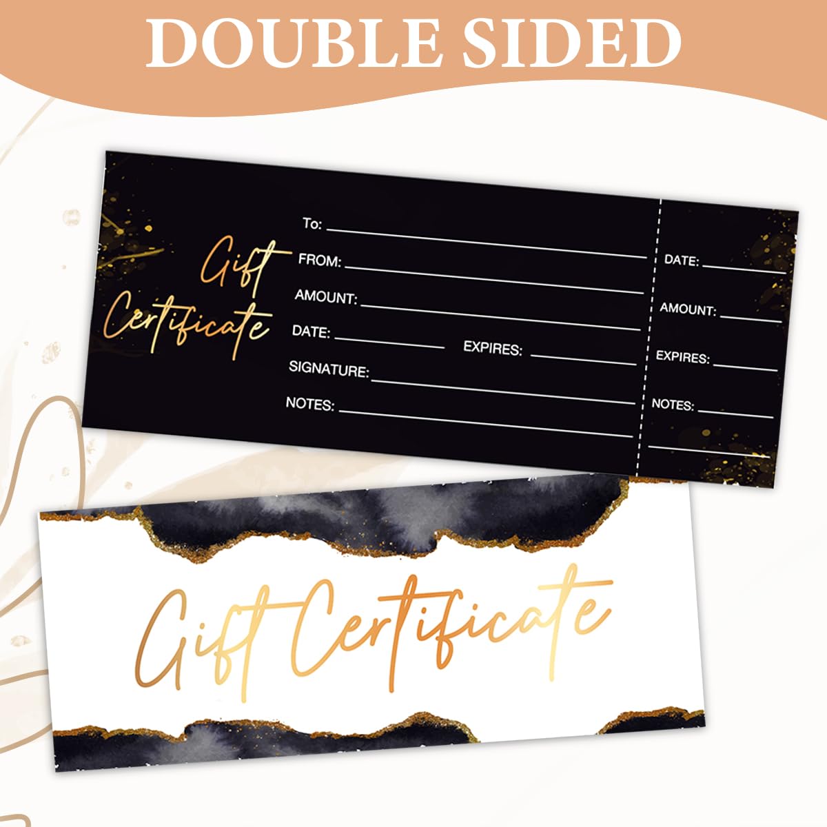 50 Sets Gift Certificates for Business, Blank Gift Cards Certificates with Envelopes, Gifts for Salon Restaurants Spa Marriage Birthday Client Vouchers 5.9 x 2.36 Inch - Black Marble