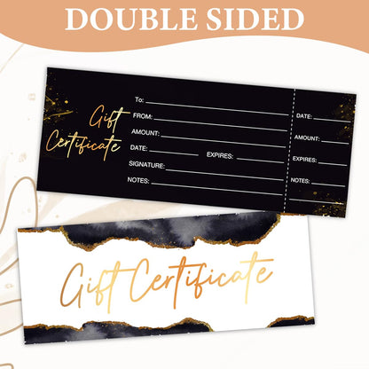 50 Sets Gift Certificates for Business, Blank Gift Cards Certificates with Envelopes, Gifts for Salon Restaurants Spa Marriage Birthday Client Vouchers 5.9 x 2.36 Inch - Black Marble