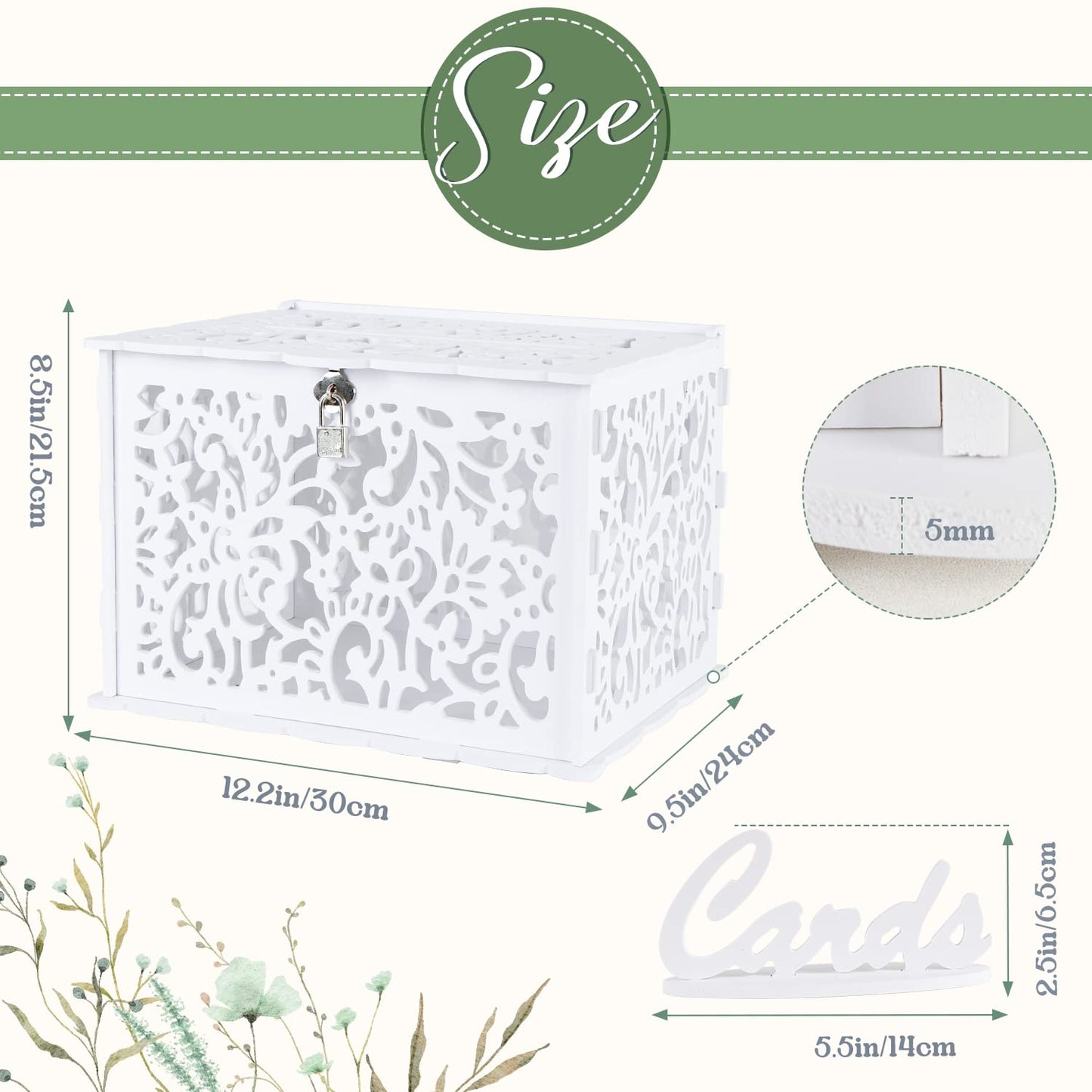 White Wedding Card Box with Lock, PVC Gift Card Box for Wedding Reception, DIY Wedding Money Envelope Box for Party Graduation Birthday Baby Shower Decorations
