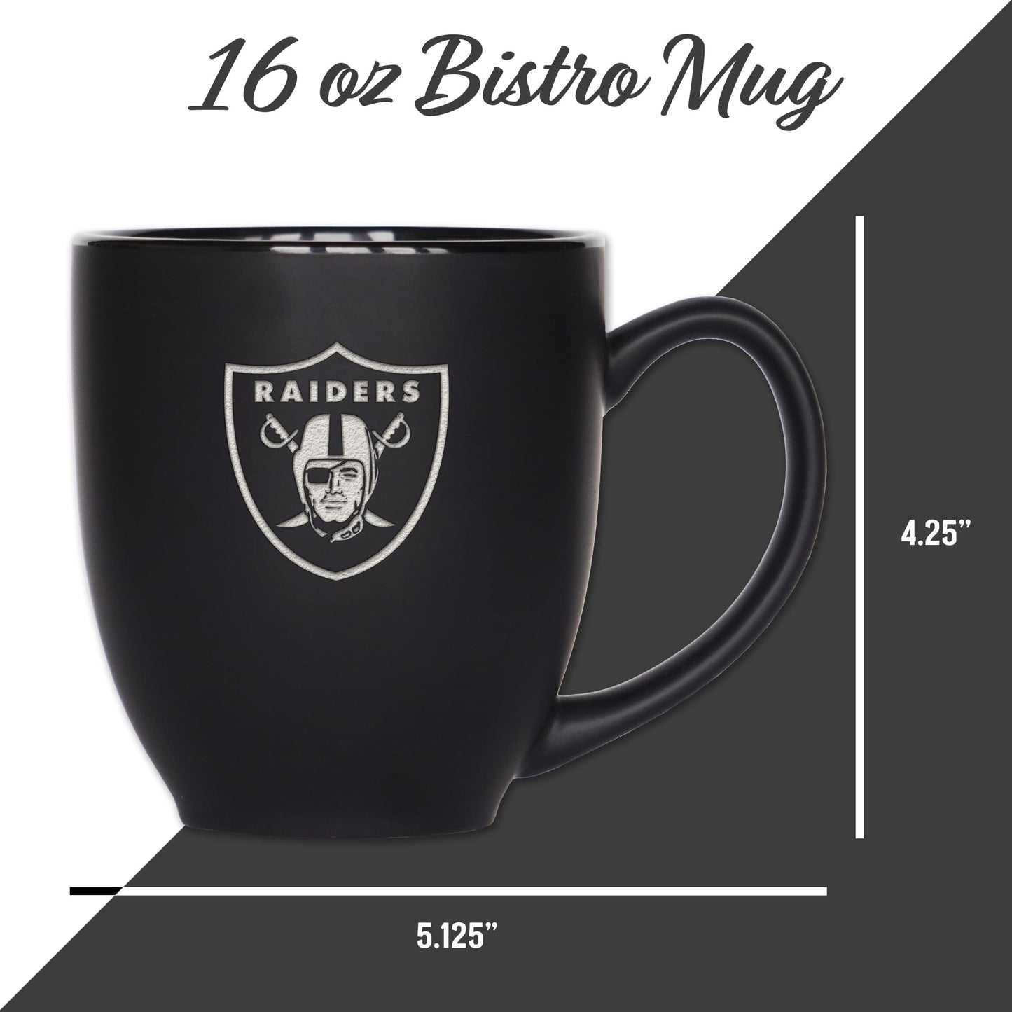 Rico Industries NFL Football 15oz Matte Black Bistro Mug - For Hot or Cold Drinks - Team Logo Etched For Unique Feel