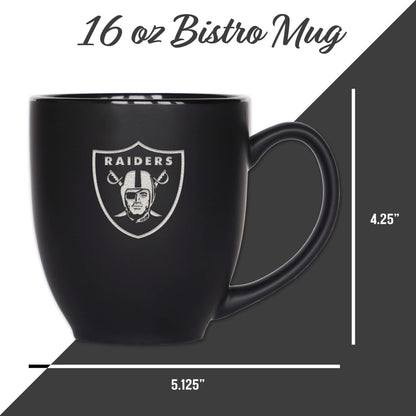 Rico Industries NFL Football 15oz Matte Black Bistro Mug - For Hot or Cold Drinks - Team Logo Etched For Unique Feel