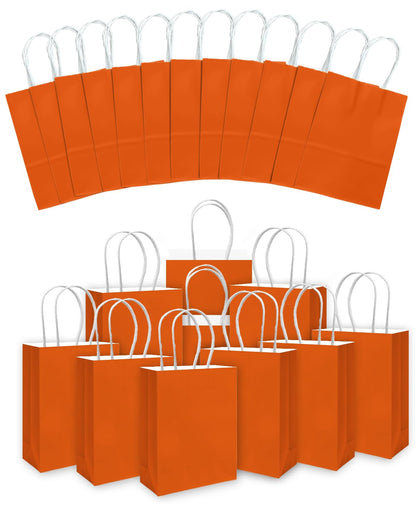 qiqee 24PCS Small Gift Bag with Handles Bulk 8.3"x6"x3" Gift Bags Orange Bags Multiple Uses (Small Size)