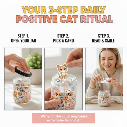 Positive Cat Jar with 60 Daily Affirmation Cards, Emotional Support Gift, Cute Kitty Decor, Cat Themed Gifts for Women, Inspirational Gifts for Cat Lovers