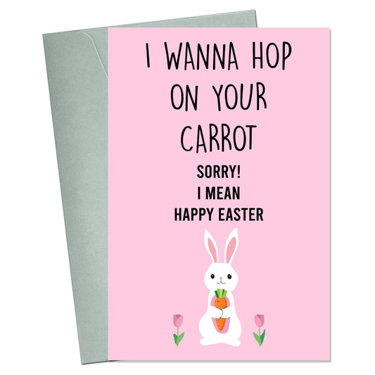 Ithmahco Humor Easter Card for Men, Easter Card Gift for Husband Boyfriend from Wife Girlfriend, I Wanna Hop on Your Carrot