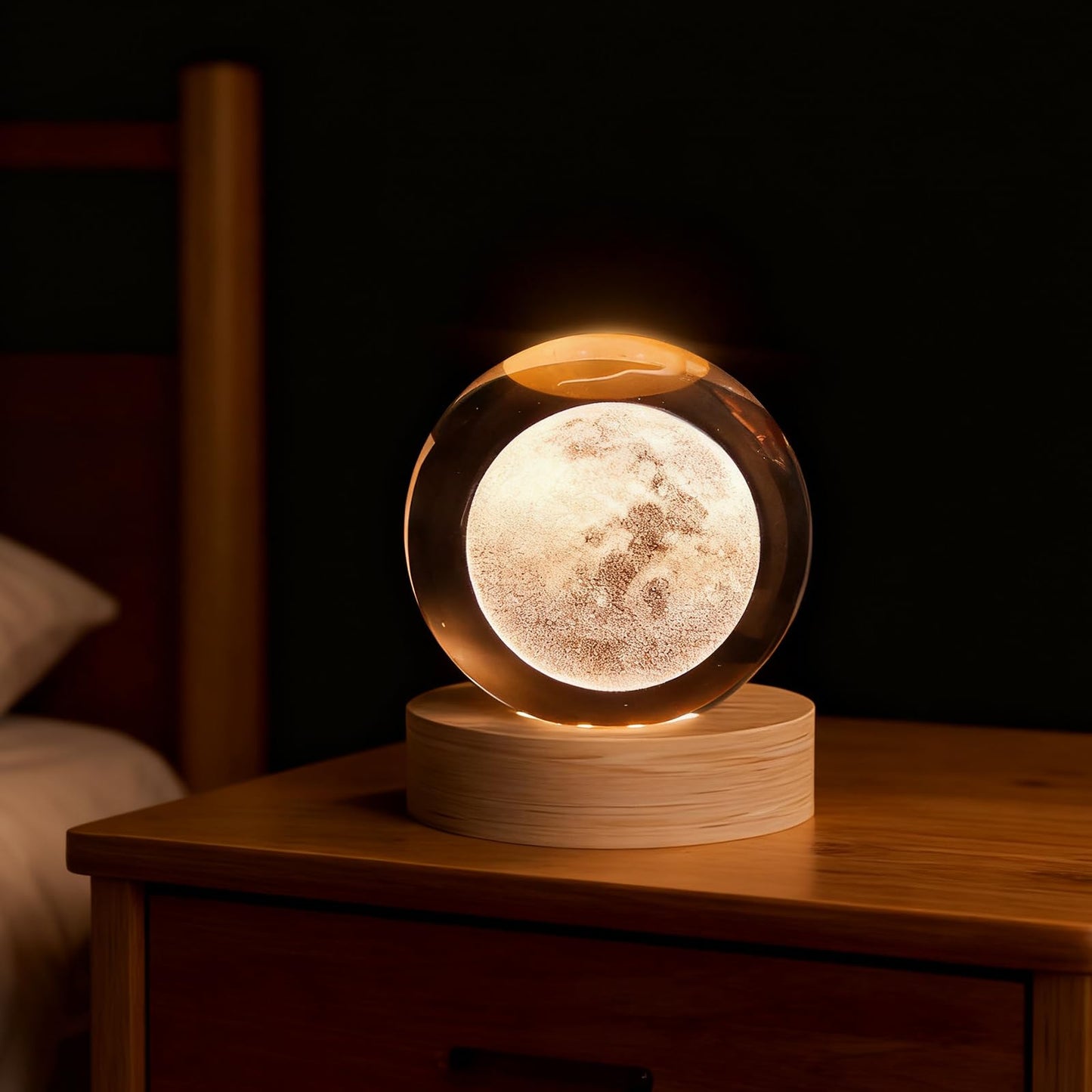 3D Moon Crystal Ball, 2.4inch Space Decorative Quartz Glass Ball, Astronomy Present Glass Sphere, Physics Crystal Display Sculpture Home Decor Crafts for Women Office Desk