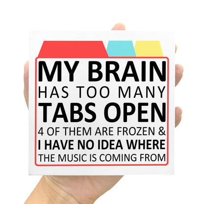 LVQHI Funny ADHD Gifts Wood Box sign Desk Decor, My Brain Has Too Many Tabs Open Wood Block Sign for Cubicle Accessories, Humorous Office Cheer Up Gift for Coworker Friend