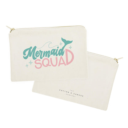 The Cotton & Canvas Co. Mermaid Squad Cotton Canvas Cosmetic Bag, Toiletry Bag and Travel Makeup Pouch, Summer, Beach, Bridesmaid, Gift for Her, Wedding, Vacation