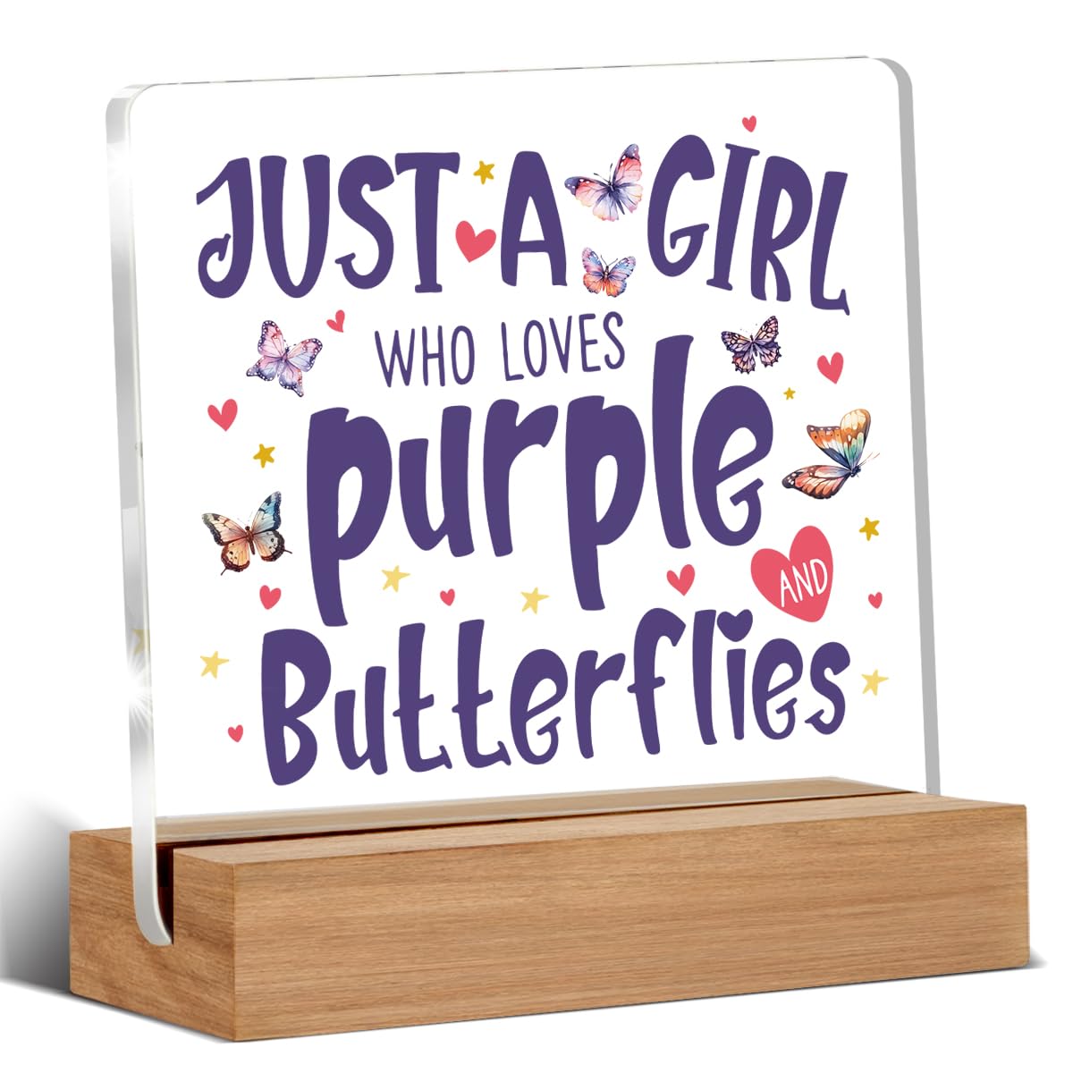 Purple Butterfly Gifts for Women Butterfly Lovers, Birthday Gifts for Friends Coworker, Just A Girl Who Loves Purple Butterflies Acrylic Plaque Desk Signs Decor 4 × 4 Inches