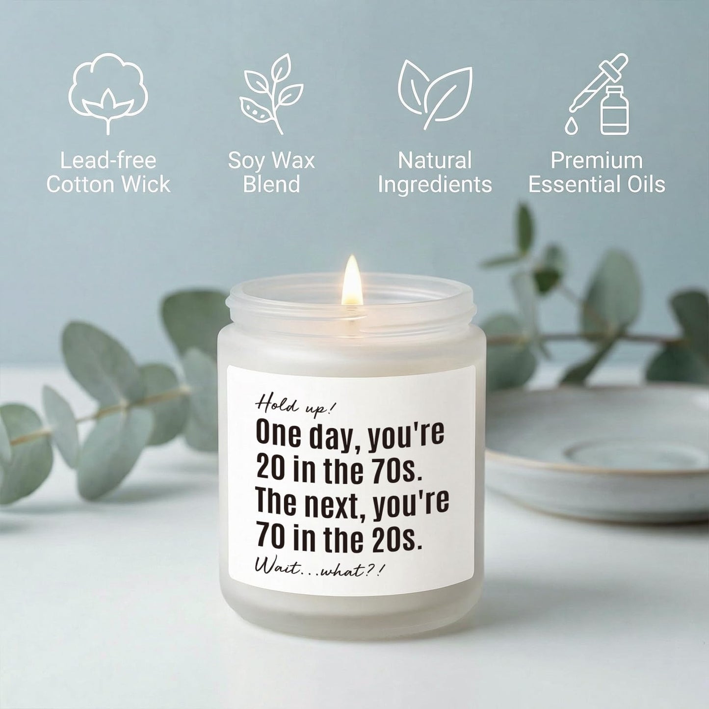 70th Birthday Gifts for Women, Men, 70th Birthday Gift, Gifts for 70 Year Old Woman, Happy 70 Year Old Bday Candle 7oz Soy Wax Lavender & Woods Scented