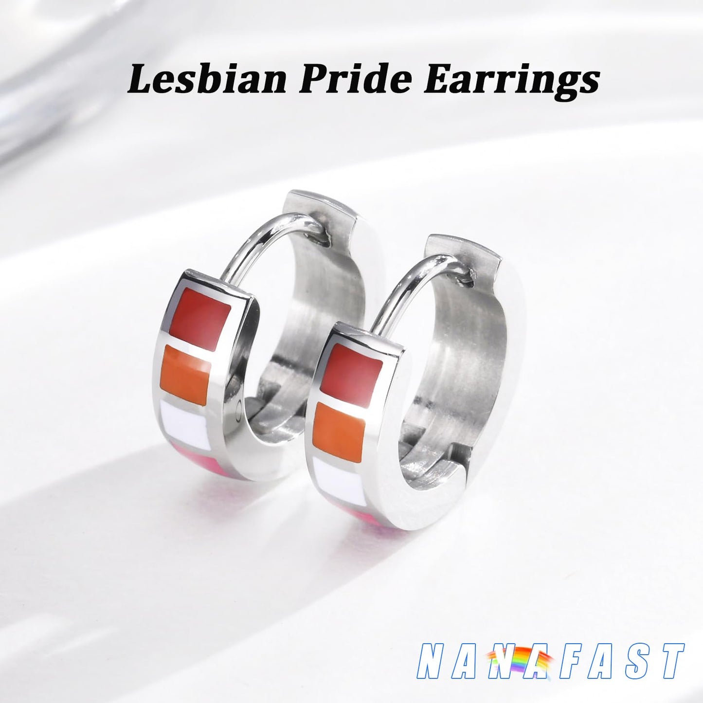 Nanafast Stainless Steel Rainbow Small Huggie Hoop Earrings LGBT Pride Earrings for Women Men Lesbian Bisexual Transgender Nonbinary Asexual Flag Earrings LGBTQ Pride Jewelry