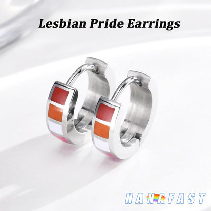 Nanafast Stainless Steel Rainbow Small Huggie Hoop Earrings LGBT Pride Earrings for Women Men Lesbian Bisexual Transgender Nonbinary Asexual Flag Earrings LGBTQ Pride Jewelry